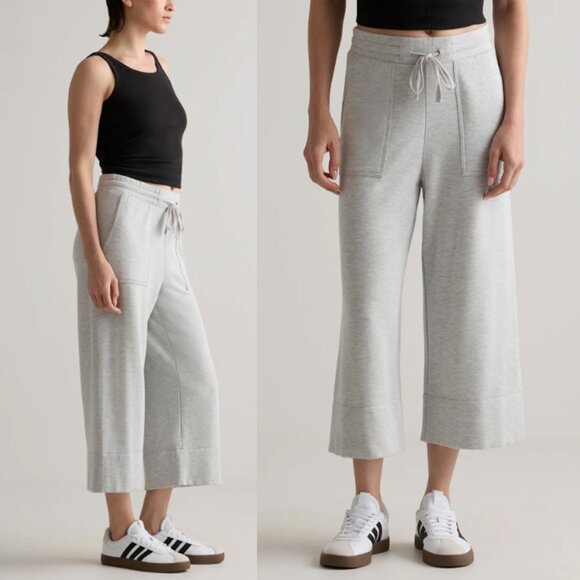 Quince SuperSoft Fleece Cropped Wide Leg Pants M Heather Gray Lounge Cozy Comfy - Picture 4 of 16